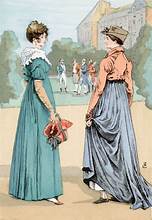 drawing of women in historical paris fashion